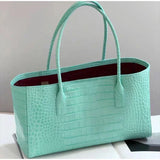 Crocodile Grain Embossed Top Handle Handbag,Luxury Tote Bag,Commute Work Chic Everyday Women Underarm Shoulder Bag,Black,Green