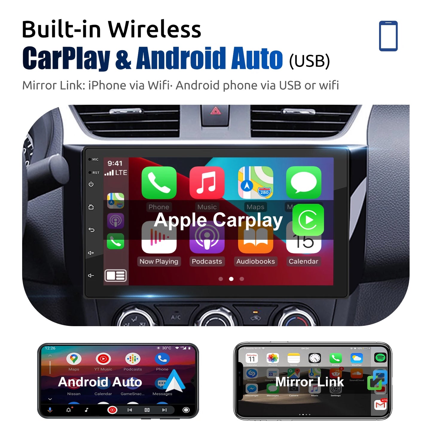 ESSGOO 7"/9"/10" Double Din Car Stereo | Android 14 | CarPlay & Auto