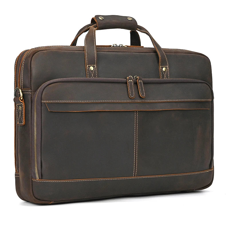 Men Briefcase Genuine Leather Laptop Bag 14 15.6" PC Doctor Lawyer Computer Bag Cowhide Male Briefcase Leather Men Business Bag