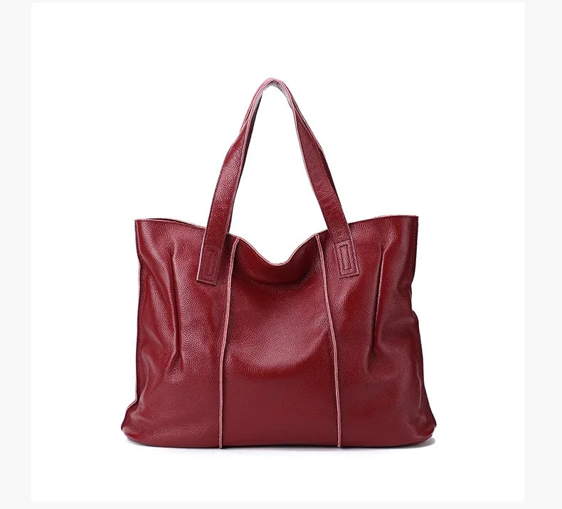 Women's Large Capacity Cowhide Handbag Female Retro Fashion Luxury Bags Ladies Real Natural Cow Leather Shoulder Bag for Lady