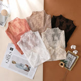 Women’s Floral Lace Mesh Mock Neck Long Sleeve Top