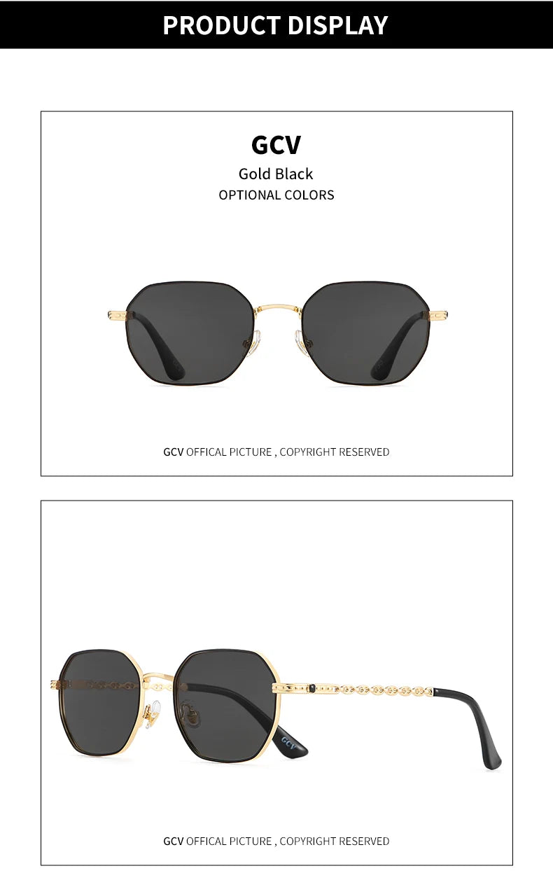 GCV Brand Classic Retro Women's Rectangular Square Metal Frame Glasses, Sunglasses, Polarizer Lenses，Box Oculos De Sol Gafas