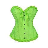 USA-Made Jacquard Ruffled Overbust Corset – Gothic Victorian Push-Up Bustier