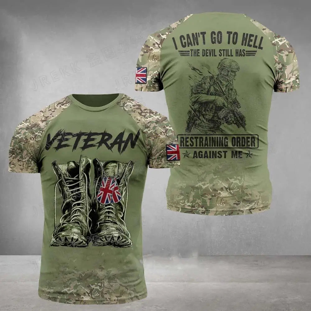 Men's Army Veteran T-shirt British Soldier 3DPrinted Pattern Field Camouflage Shirt High Quality Tops 2025 Summer
