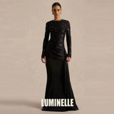 Satin Lace Sequin Evening Gown – Floor-Length Formal Dress