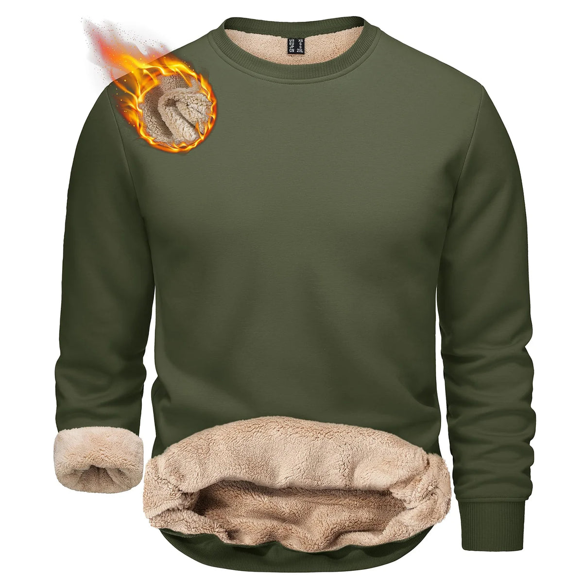 TACVASEN Winter Thicken Fleece Crewneck Sweatshirt Mens Warm Sherpa Lined Heavy Winter Pullover Basic Tops Shirts No Hood Hoodie
