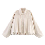 YENKYE New 2025 Women Suede Textured Bomber Jacket Long Sleeve Lapel Collar Loose Coats Casual Female Outerwear Chic Tops