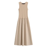 Khaki & Black Elegant Patchwork Maxi Dress – 2025 Spring Y2K Sleeveless