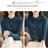 Polo Collar Spun Wool Cardigan – Elegant Single-Breasted Knit Jacket