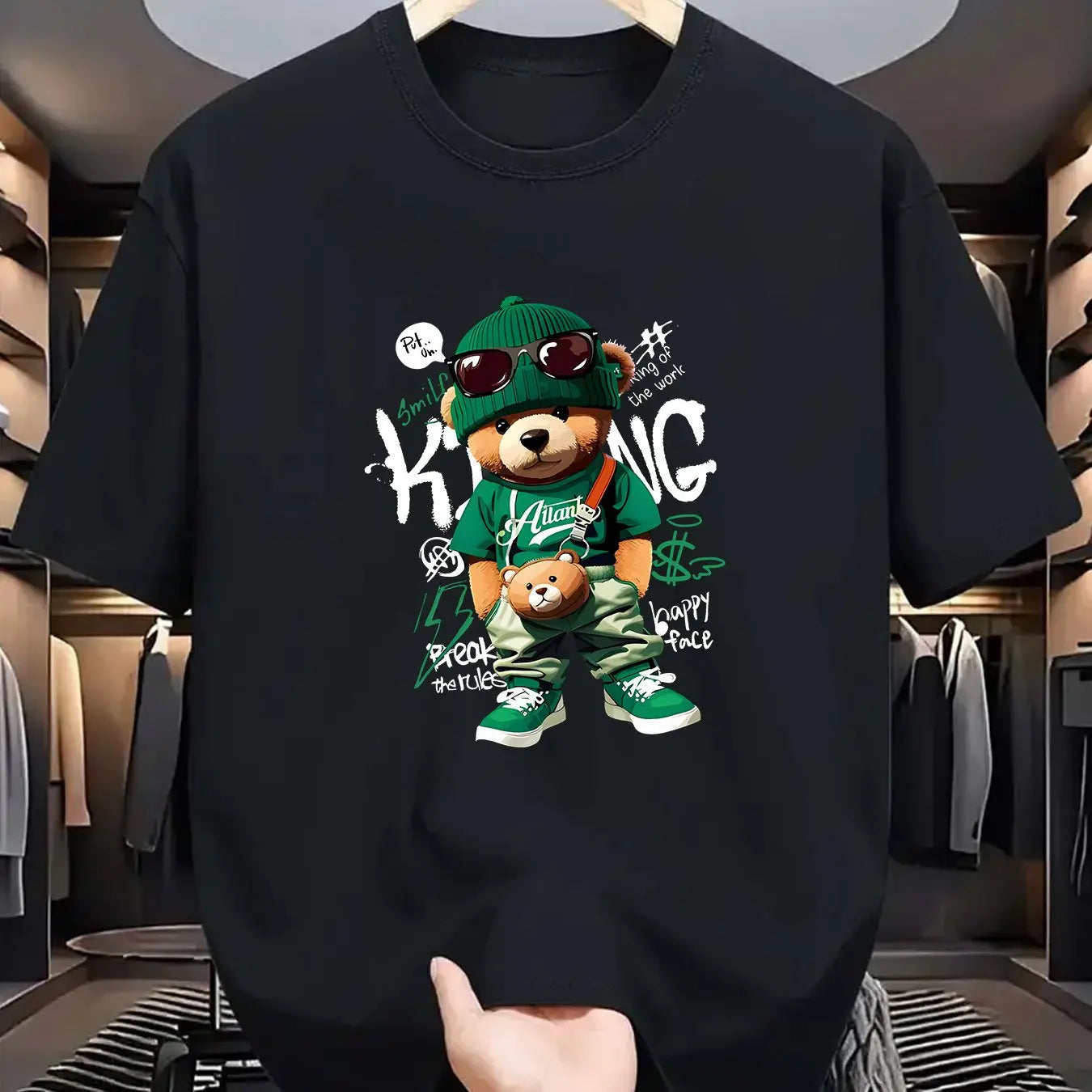 Men’s Geometric Bear Print 100% Cotton Oversized T-Shirt
