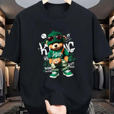 Men’s Geometric Bear Print 100% Cotton Oversized T-Shirt