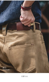 Maden Men's Khaki Selvedge Straight-Leg Jeans
