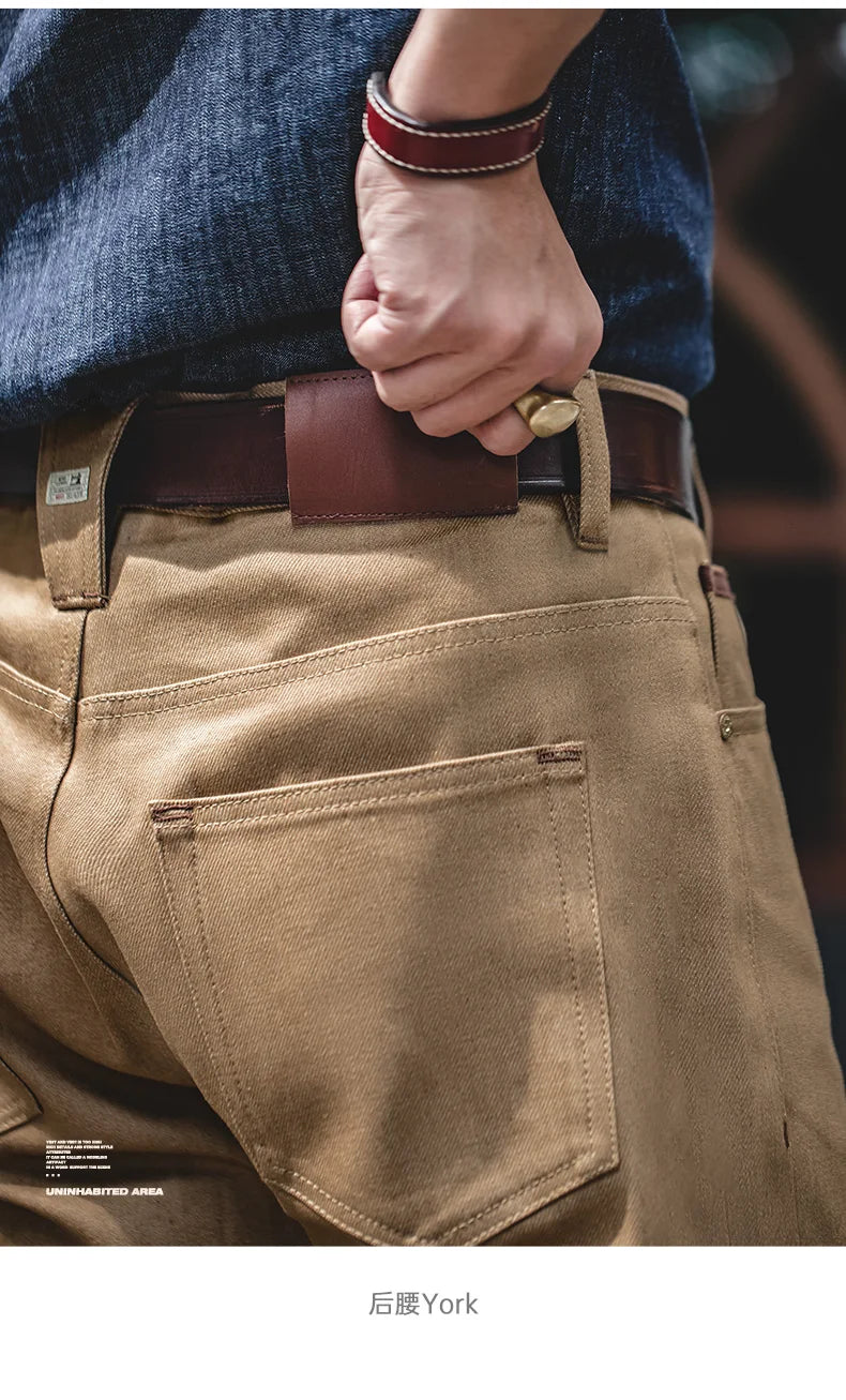 Maden Men's Khaki Selvedge Straight-Leg Jeans