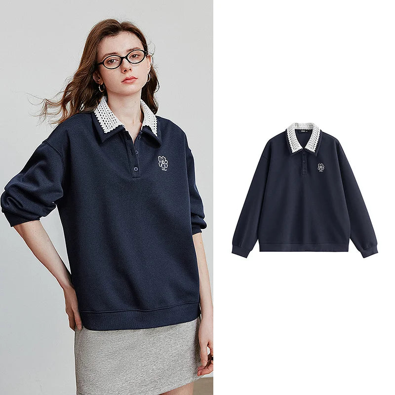 Women’s Green Colorblock Collared Sweatshirt