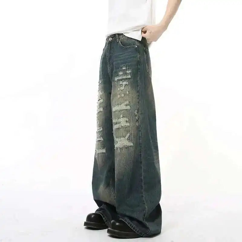 Men's Distressed Wide-Leg Jeans