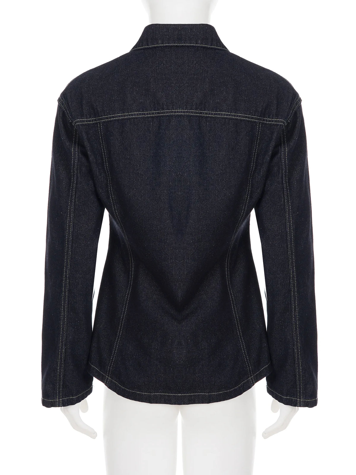 Y2K Vintage Patchwork Denim Jacket – Retro Streetwear Long-Sleeve Coat