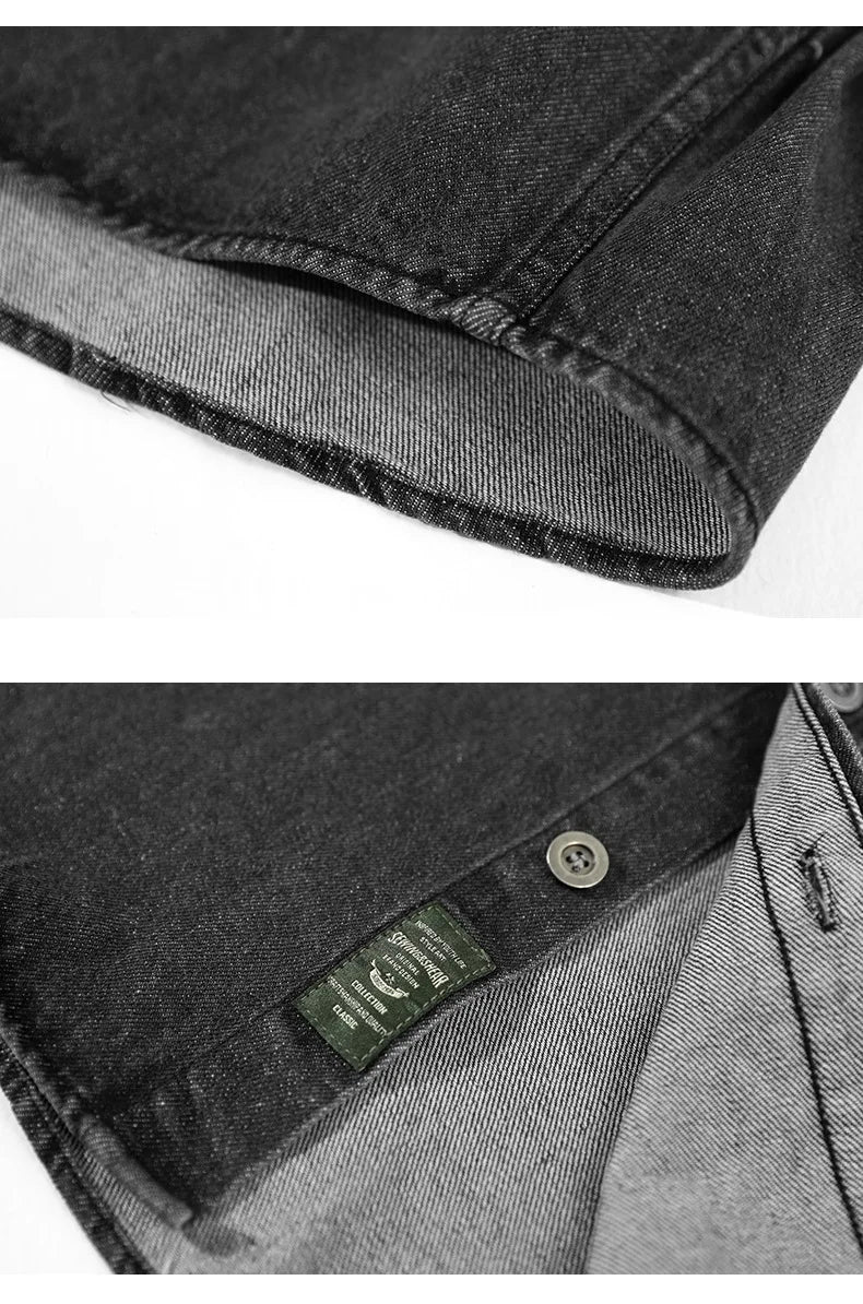 Retro American Washed Denim Jacket Loose Casual Long Sleeve Shirt for Men Autumn Fashion Urban Style Cotton Machine Washable