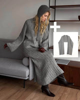 Hirsionsan Sexy Soft Elegant Vintage Women Suits 2 Pieces Female Sets Polo Neck Cardigan Sweater & Midi Dress Knitted TrackSuit