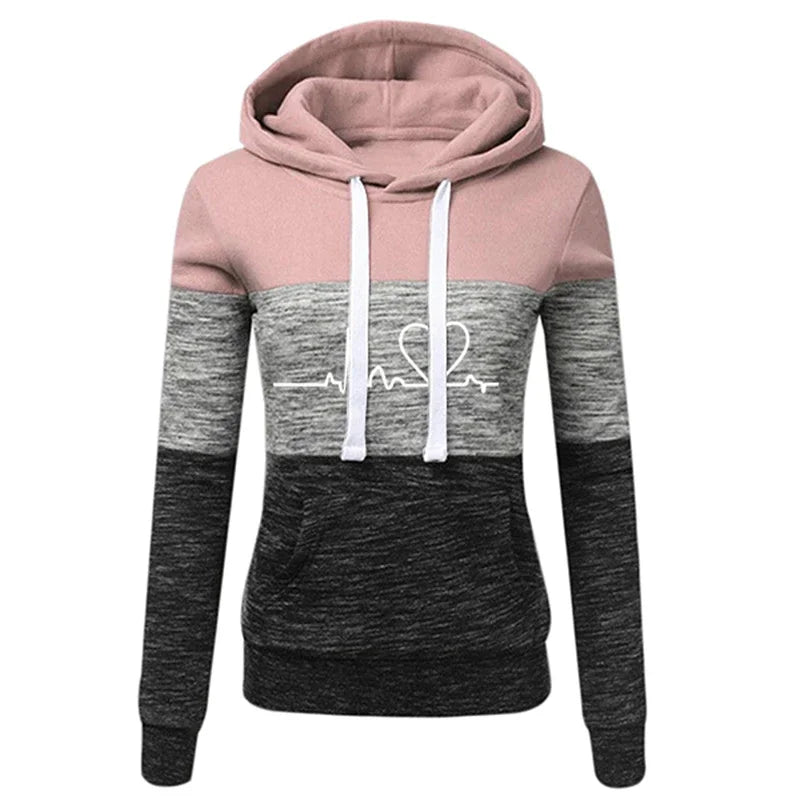 Women Tracksuit Printing Hooded Sweatshirt Sweatpant Color Block Versatile Casual Jogging Pullovers Sport Trousers Outfits S-3XL
