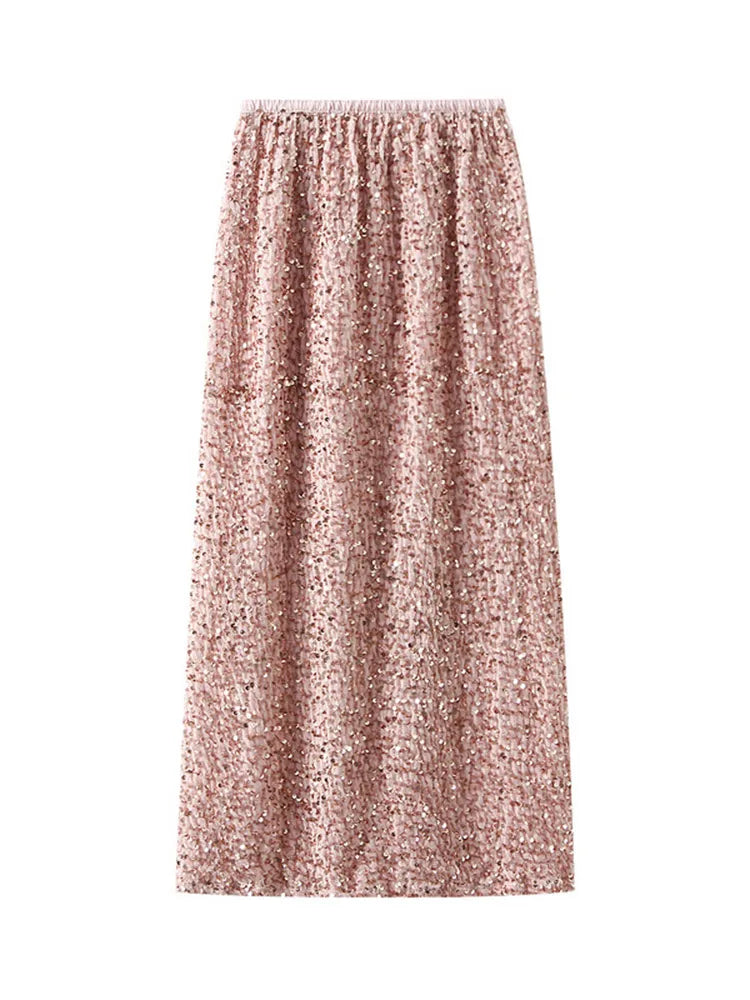 High Waisted Sequin Maxi Skirt Women Elegant Shiny Straight Skirts With Slit Summer Spring Black Long Sequin Skirt For Women