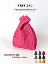 Handmade Knit Handbag Women Mini Shoulder Bag Female Casual Color Wide Stripe Plaid Tote Bag Student Cell Phone Package