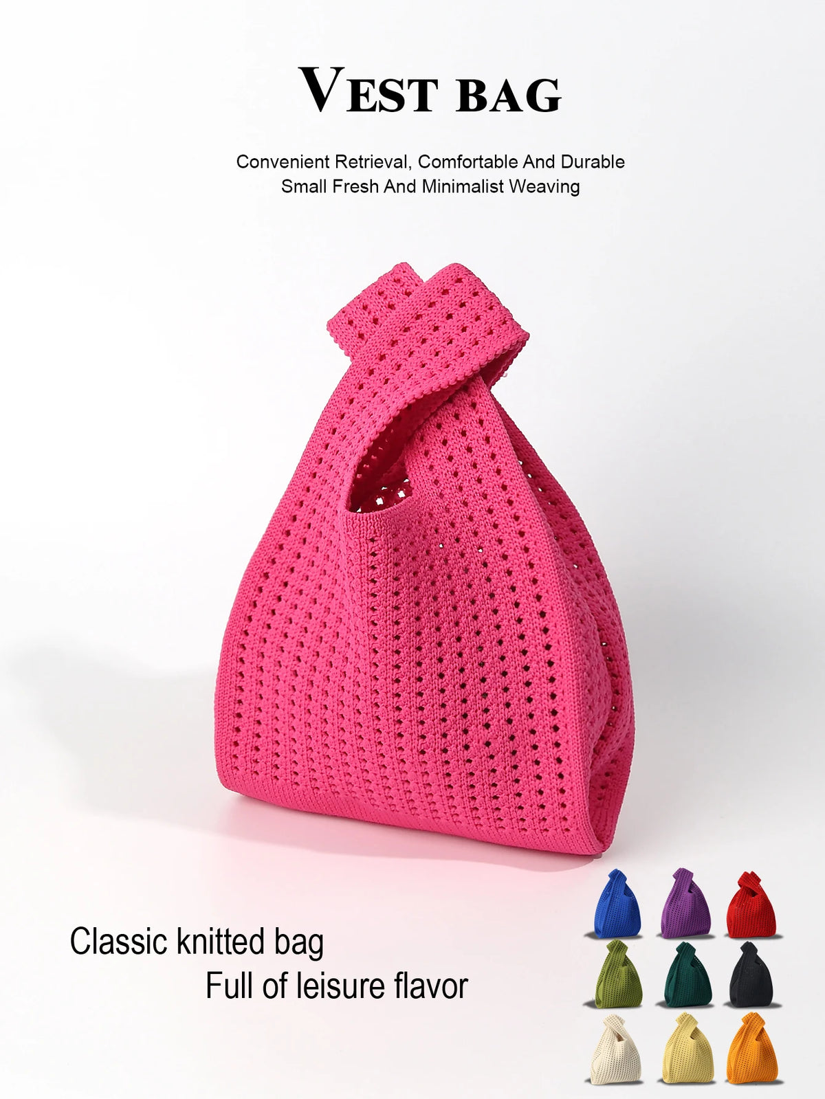 Handmade Knit Handbag Women Mini Shoulder Bag Female Casual Color Wide Stripe Plaid Tote Bag Student Cell Phone Package