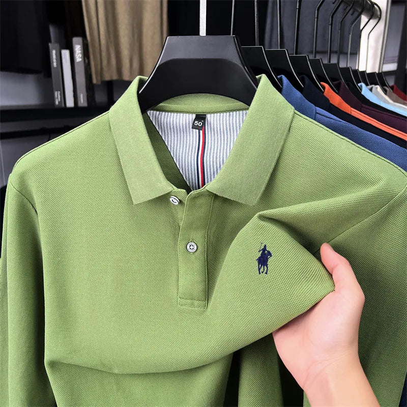 Premium Cotton Embroidered Long Sleeve Polo Shirt