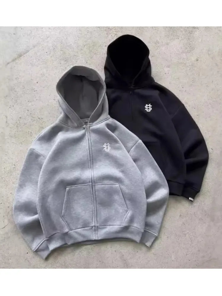Y2K Embroidered Fleece Zip-Up Hoodie