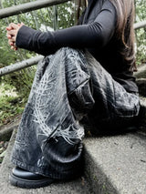 Y2K Retro Centipede Embroidered Oversized Wide-Leg Gothic Jeans