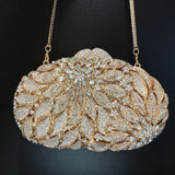 Gold Metal Leaves White Crystals Evening Clutch Bags Luxury Women Wedding Party Purse Ball Handbags Rhinestone Mini Shell Bag