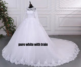 Pure White Wedding Dresses Elegant Boat Neck Ball Gown Simple Vestido De Noiva Plus Size Robe De Mariee