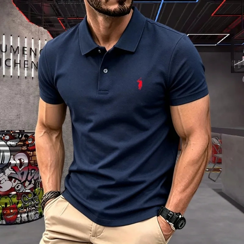 Men's 100% Cotton Polo Shirt — Embroidered Short Sleeve Golf Top