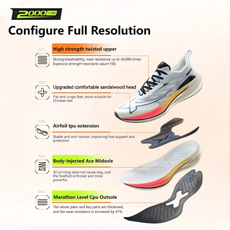Xtep 2000KM 2.0 Running Shoes Men  Summer Professional TPU Shock Absorption Sneakers 876219110043(suggest half size down)
