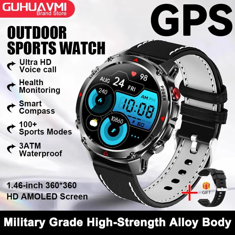 2026 New Military Bluetooth Call Smart Watch Built-in GPS Compass Barometric Altimeter 10ATM Waterproof Sports Smartwatches Men