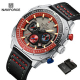 NAVIFORCE Sports Multifunction Waterproof Watches for Men Fashion Leather Luxury Brand Quartz Analog Luminous Square Wrist Watch
