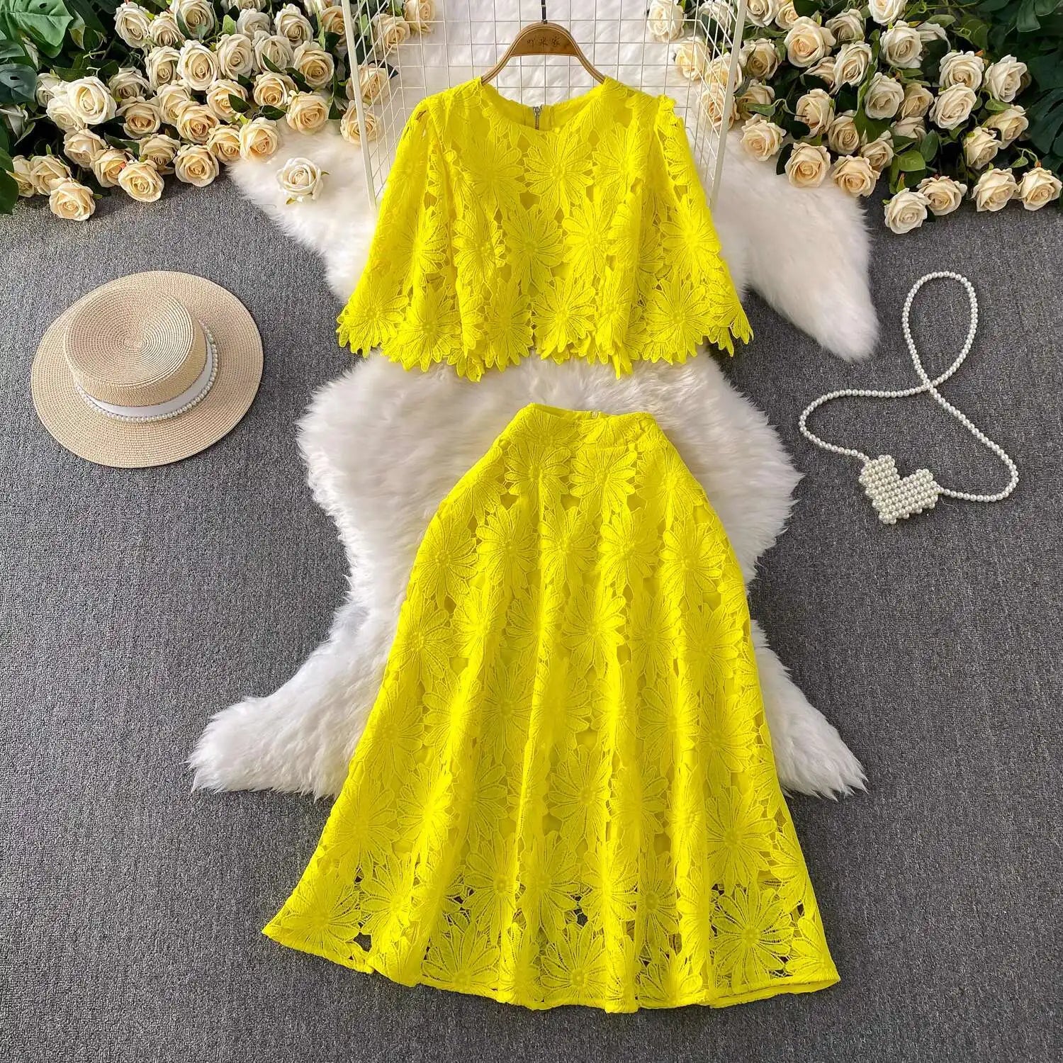 Elegant Crochet Embroidery 2-Piece Set