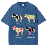Cute Cartoon Cow Print T-Shirt Pure Cotton Washed Shoulder Round Neck Neutral Style Fashion Trend New High Quality Short Sleeves