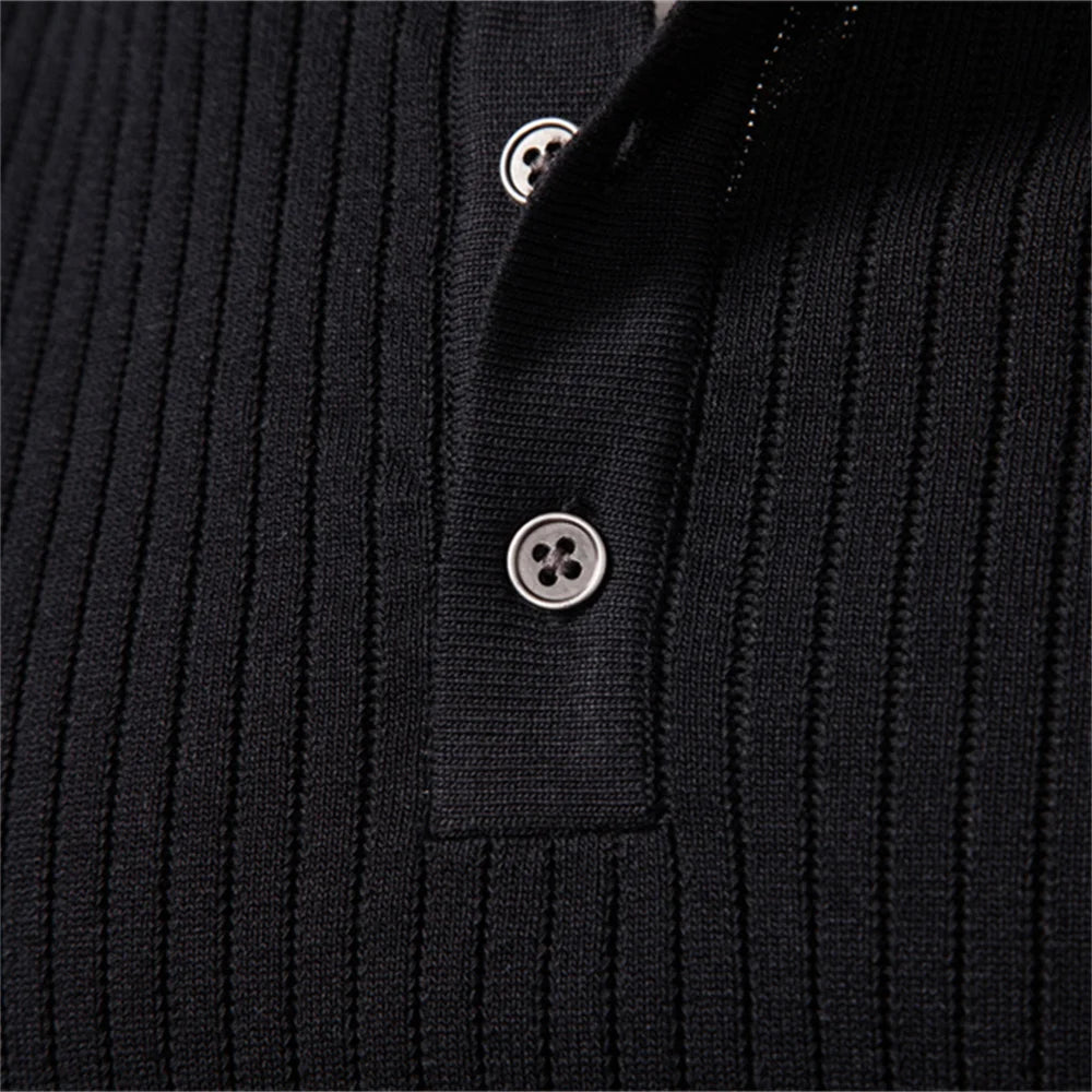 AIOPESON Ribbed Stripe Polo Shirt – Premium Men's Knit Top