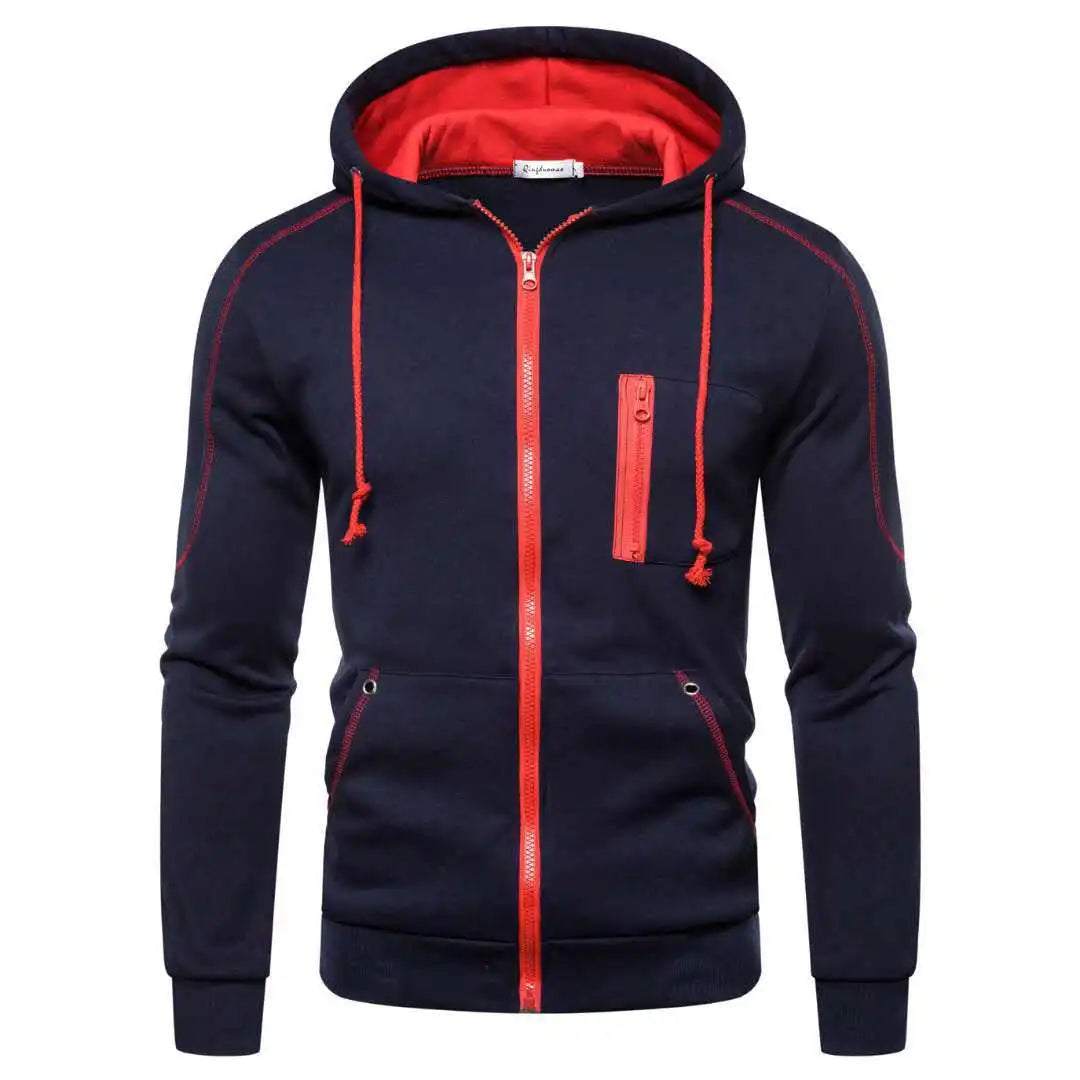 Men's Color Block Fleece Zip-Up Hoodie