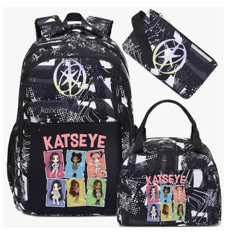 Hot Katseye Funny Print Backpacks WIth Lunch Bags Multi-pocket Camouflage Teens Travel Laptop Backpack Women School Bag Mochila