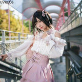 2025 Japanese Kawaii Short Skirt Sets Sweet Ruffles Off Shoulder Bow Shirt Gown Faldas Y2k Aesthetic Mini Skirts Lolita Full Set