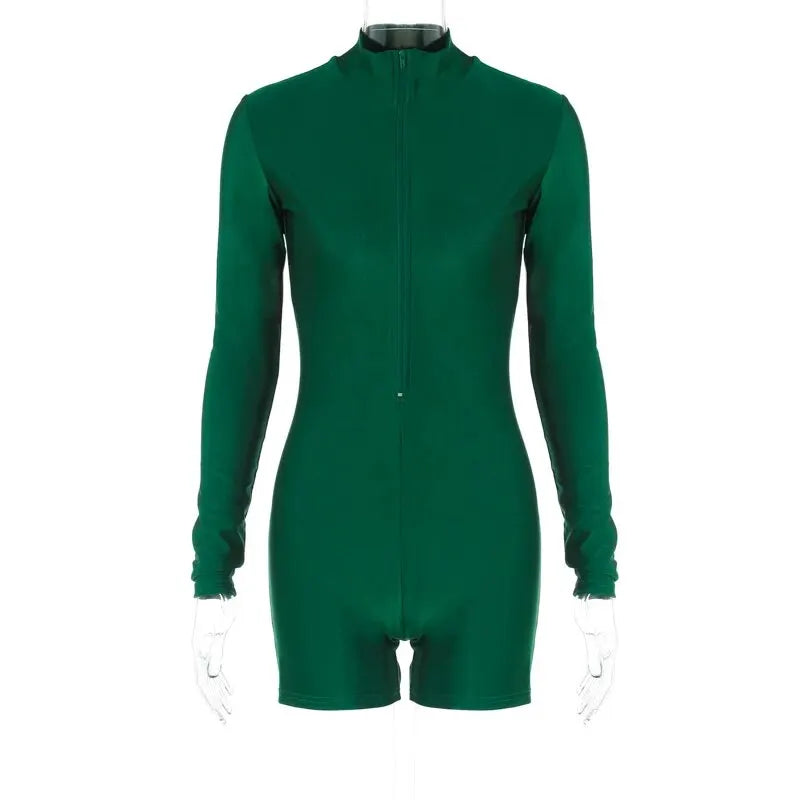 Long Sleeve Zip-Up Bodycon Romper