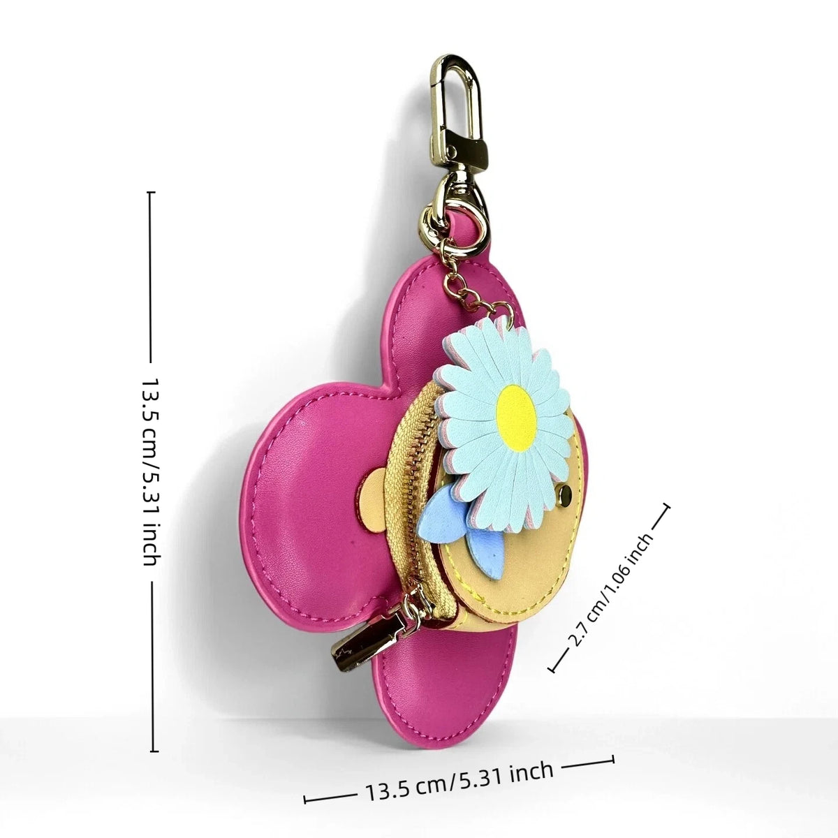 Real Leather Coin Purse with Daisy Charm-Cute Keychain Bag Clip for Handbag-Detachable Daisy Flower Accessory-Gift For Women