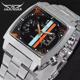 JARAGAR 569 Retro Square Dial Unique Men's Automatic Mechanical Watch Calendar Week Steel Strap Casual Men's Clock Reloj Hombre