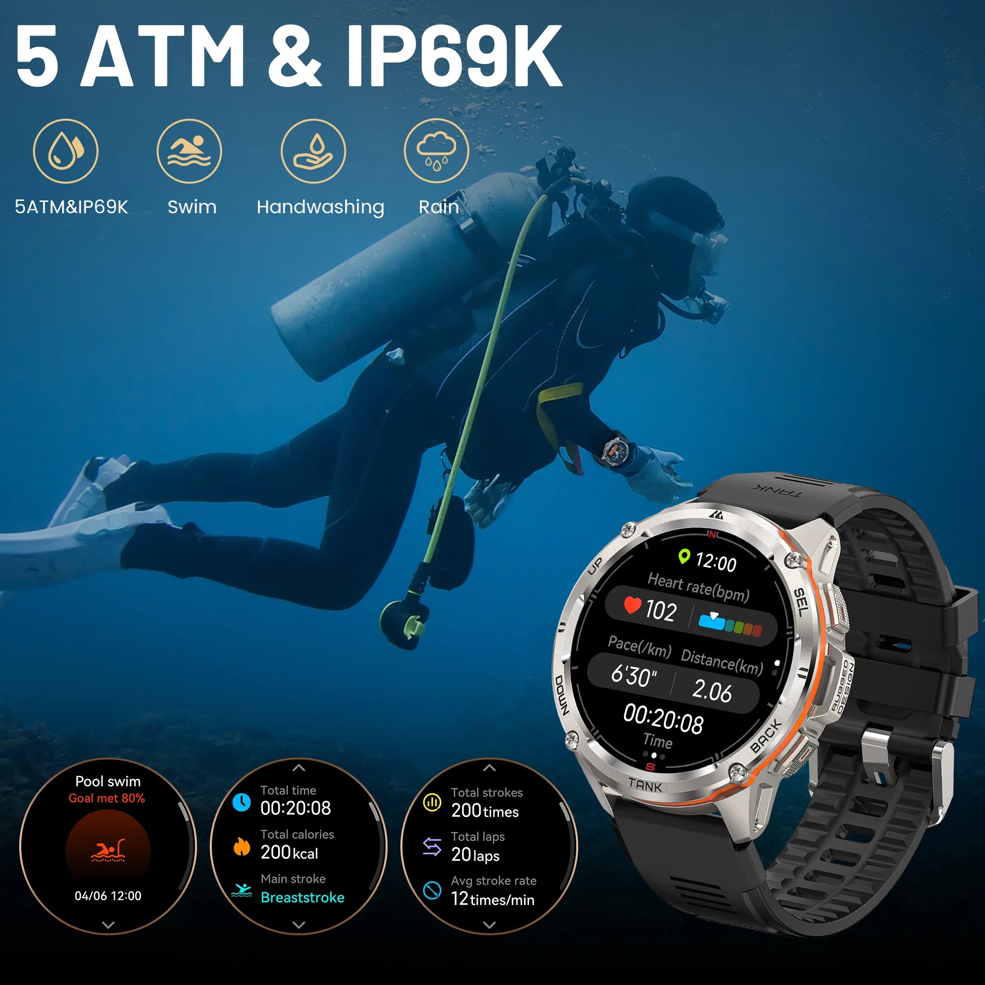 2025 KOSPET TANK T3 Ultra GPS Smart Watch For Men Smartwatch Women 470mAh Battery Digital Fitness AMOLED AOD Bluetooth Watches