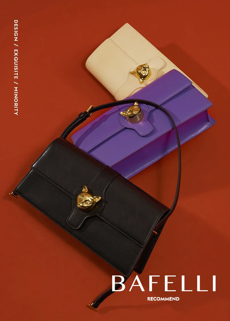 BAFELLI CAT 2026 NEW WOMEN'S BAG LUXURY BRAND FASHION RETRO STYLE DENIM TRENDING SHOULDER CLUTCH FEMALE LEATHER FLAP PURSE