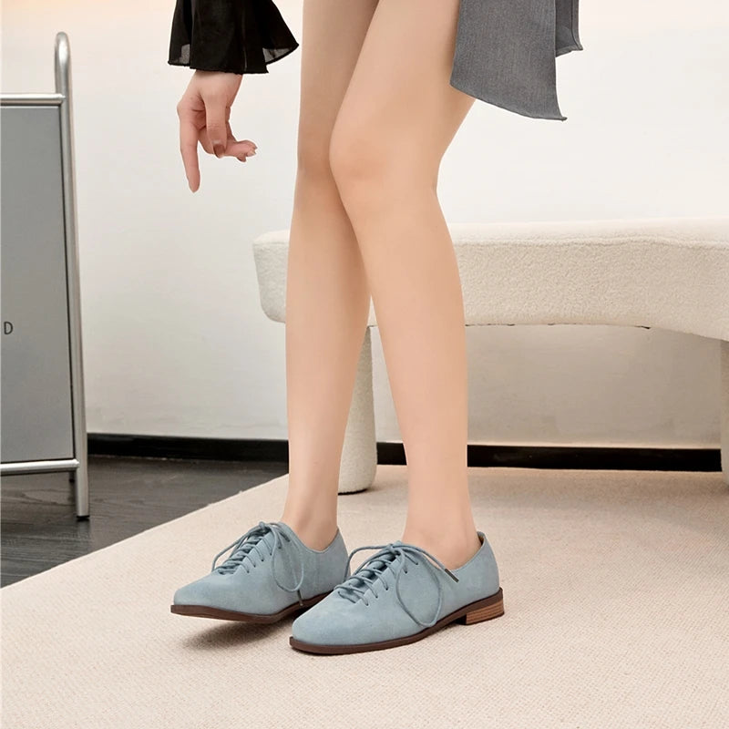 AIYUQI Women's Genuine Leather Lace-Up Oxford Loafers