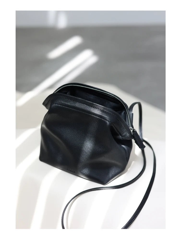 Women's Real Leather Crossbody Bags Luxury Designer Soft Black Shoulder Bag Cowhide Small Size Versatile Fashion Purses