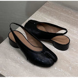 2025 Spring Summer Fashion Soft Leather Split Toe Women Pumps Casual Comfortable 3.5cm Low Heeled Slingbacks Tabi Ballet Shoes