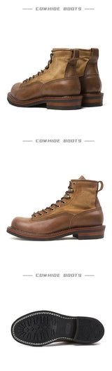 KOWM Hiking shoes men's walking boots British cowhide high top motorcycle boots ankle casual sneakers trekking shoes thick soled